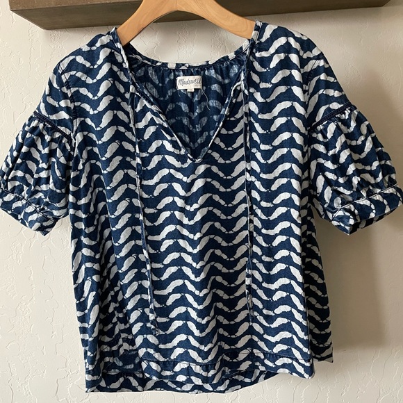 Madewell |Women’s Boho Geometric Cotton Blouse in Navy & White, Size XS••• - Picture 6 of 12
